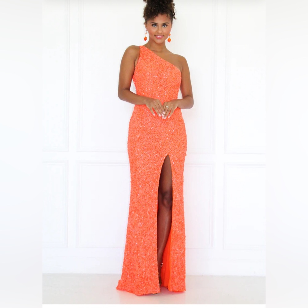 Sherri Hill Neon Orange One Shoulder Prom Dress